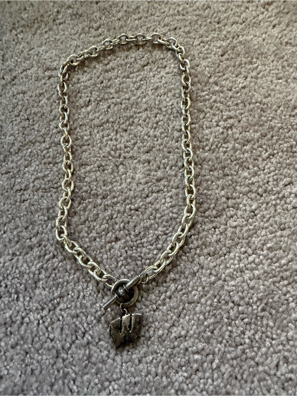 Silver-Tone Toggle Necklace with Letter UW motion W Charm